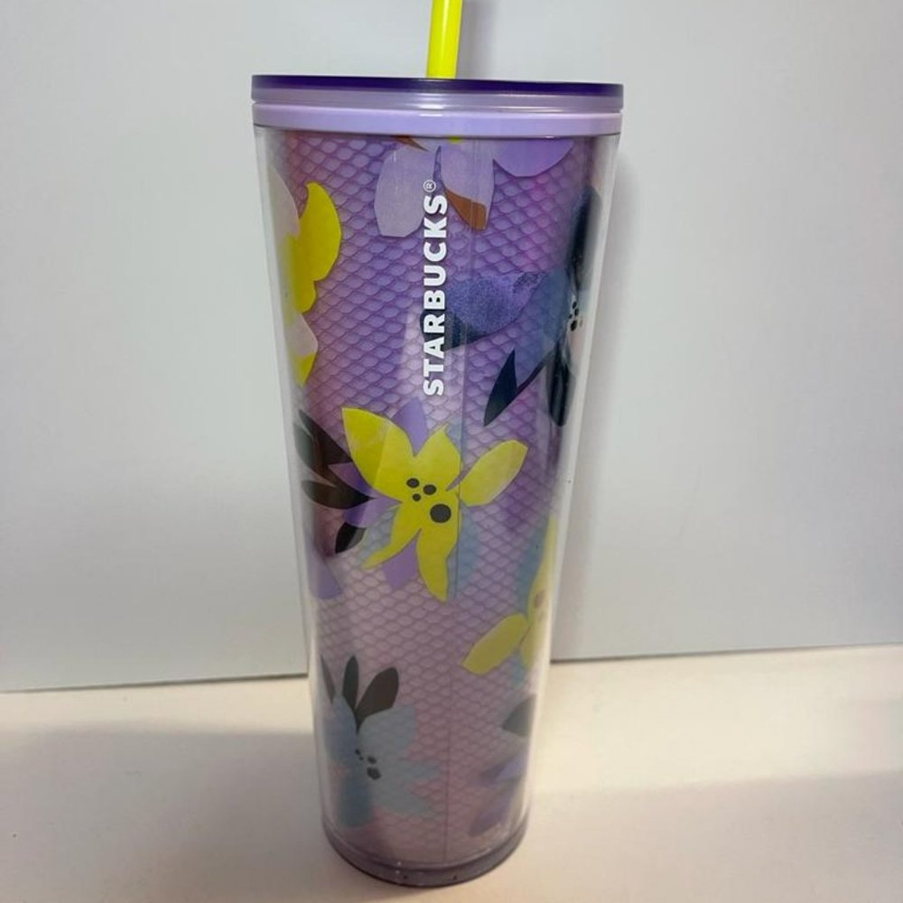 Starbucks Valentine's Day Pansy Lilac Purple Floral Cold Cup Tumbler Venti 24oz - Picture 4 of 4